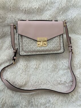 Michael Kors Blush Pink Logo-Print Crossbody with Gold Lock